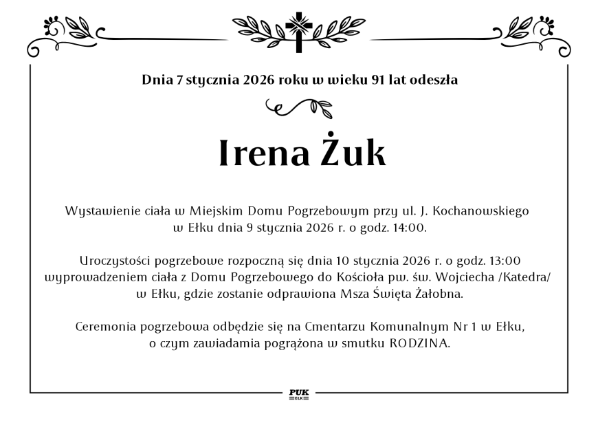 Irena Żuk - nekrolog